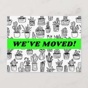 Carte Postale ANNONCE DE DÉMÉNAGEMENT Dessin de cactus en pot