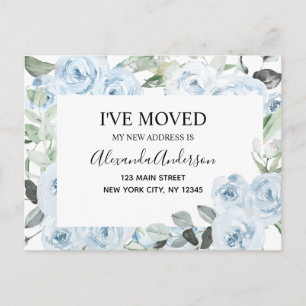 Carte Postale Annonce de déménagement floral bleu poussiéreux à 