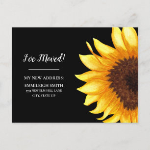 Carte Postale Annonce de déménagement Tournesol jaune Noir