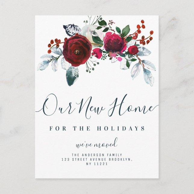 Carte Postale annonce de fleurs de noël pour nouvelle maison (Devant)