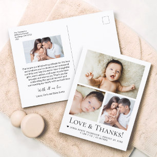 Carte Postale Annonce de naissance bébé photo Love and Thanks