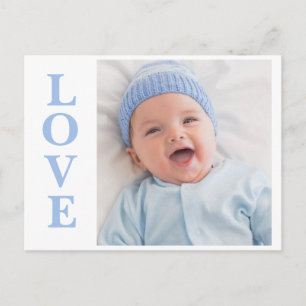 Carte Postale Annonce de naissance en typographie bleue pour pho