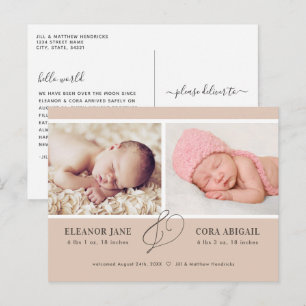 Carte Postale Annonce de naissance jumeaux moderne en terre cuit
