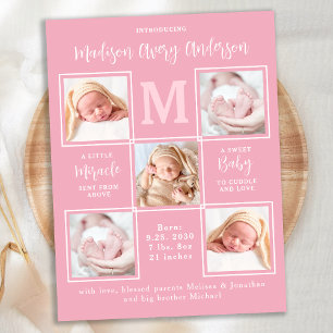 Carte Postale Annonce de naissance moderne 5 photos nouveau-né r