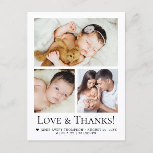 Carte Postale Annonce de naissance Photo Fille Love and Thanks B