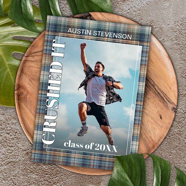 Carte Postale Annonce de remise de diplôme à carreaux tartan ble (Créateur téléchargé)