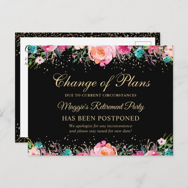 Carte Postale Annonce différée Fête de retraite florale (Devant / Derrière)