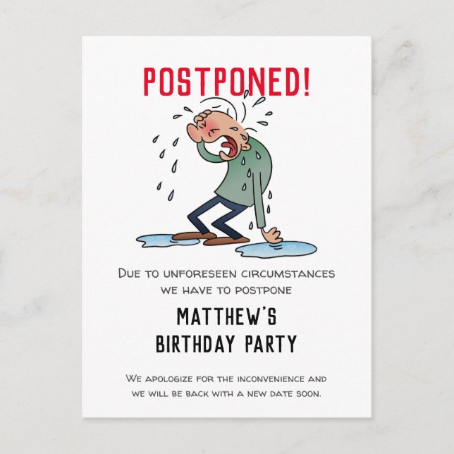 Carte Postale Annulation de fête reportée Humour de dessin (Devant)