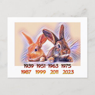 Carte Postale Ans chinois du lapin stylisé art