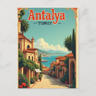 Carte Postale Antalya Turquie Vintage voyage Illustration Postca