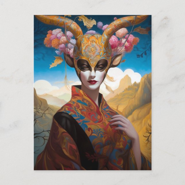 Carte Postale Antelope Couronne Masque Coiffure Imaginaire Art (Devant)