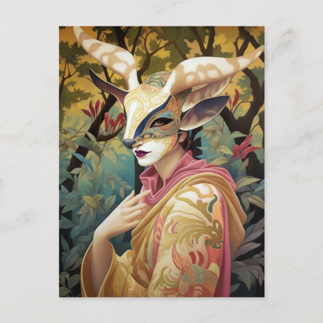 Carte postale Antelope Mask Lady Surreal Imaginair (Devant)