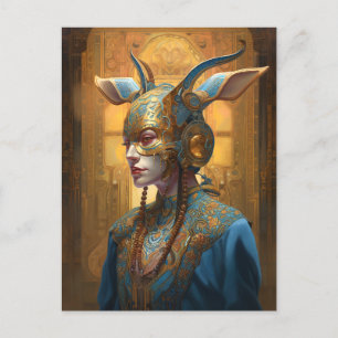 Carte Postale Antelope Masque Imaginaire en tête Bleu Or
