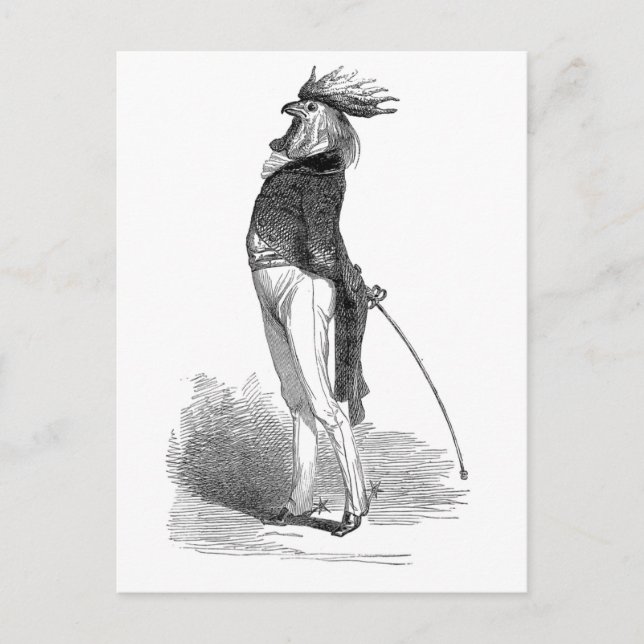 Carte postale anthropomorphe de coq de Grandville (Devant)