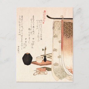 Carte Postale Antique Asiatique Japonais Poème imprimé en bois E