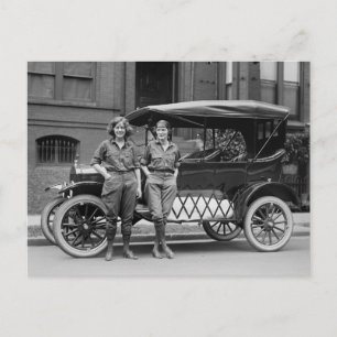 Carte Postale Antique Car Girls, années 20