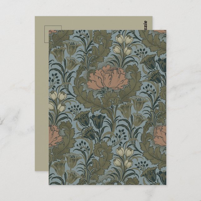 Carte Postale Antique Fleur Morris Jardin Fond d'écran Floral (Devant / Derrière)