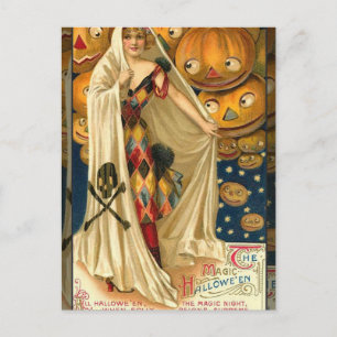 Carte Postale Antique Halloween Jack-o'-lantern Costume Femme