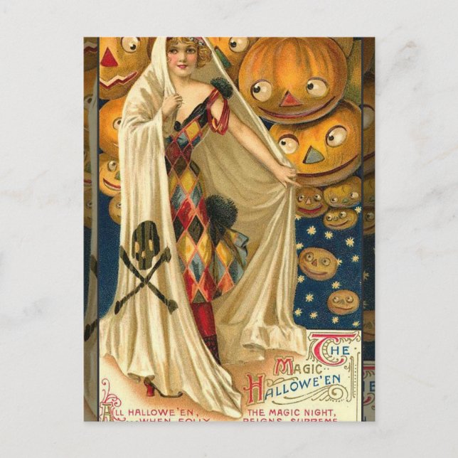 Carte Postale Antique Halloween Jack-o'-lantern Costume Femme (Devant)