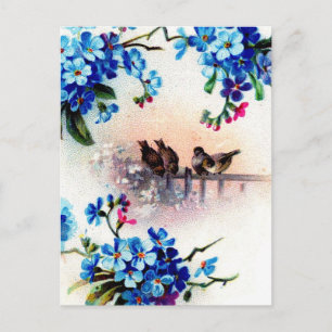 Carte Postale Antique Oubliez-moi pas Floral Frame Birds Scène