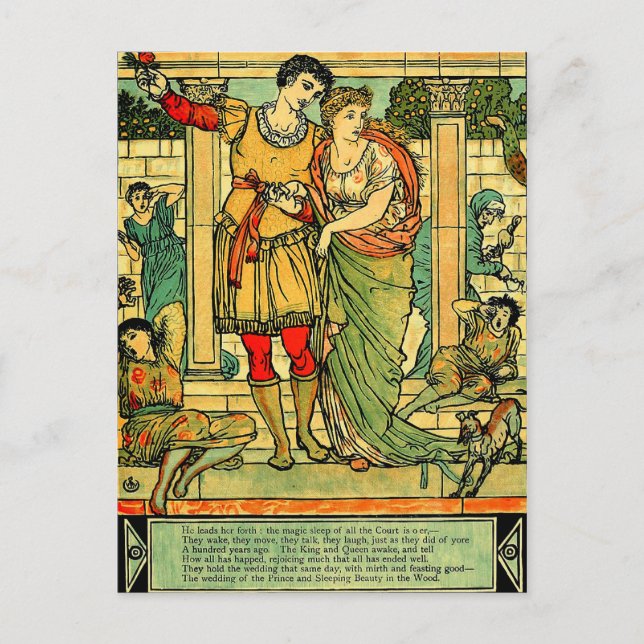 Carte Postale Antique Romantique Walter Crane Sleeping Beauté (Devant)