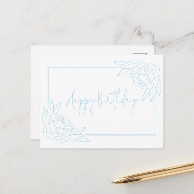 Carte Postale Antique Rose Joyeux anniversaire (Devant/Arrière en situation)