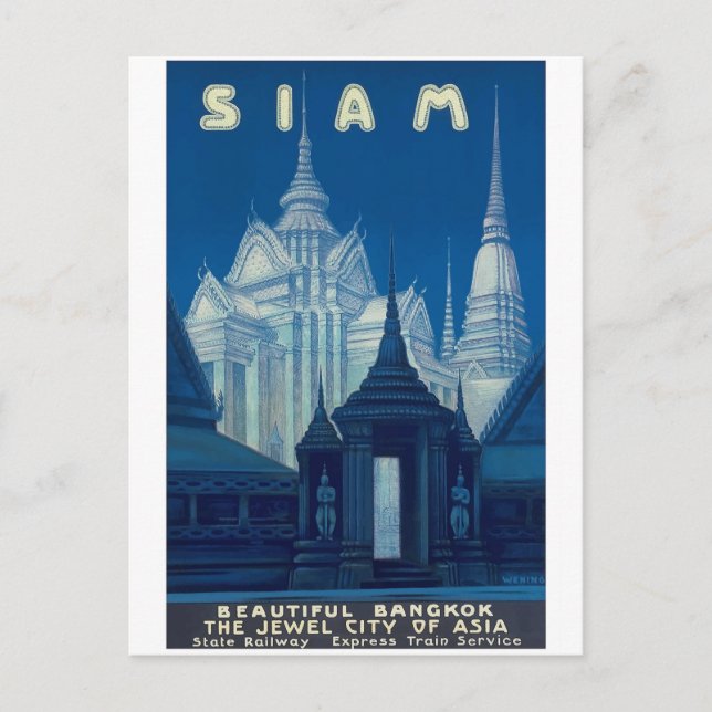 Carte Postale Antique Siam Bangkok Temples Affiche de voyage (Devant)