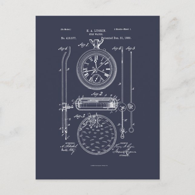 Carte Postale Antique Stopwatch, 1889 Brevet (Devant)
