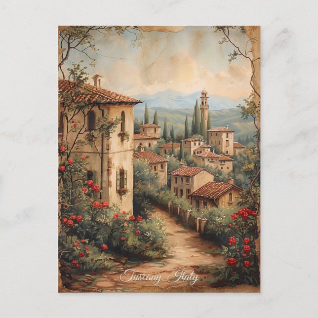 Carte Postale Antique Toscane Romantique Peinture à l'huile Art  (Devant)