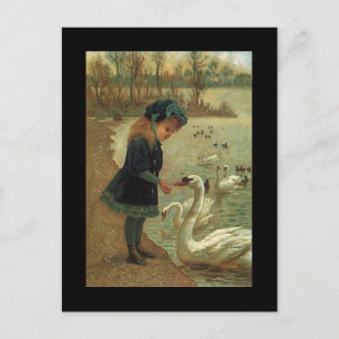 Carte Postale Antique Victorian Birding Swans Trumpeter Swans Or