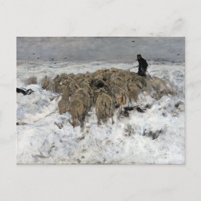 Carte Postale Anton Mauve Le troupeau de moutons avec berger (Devant)