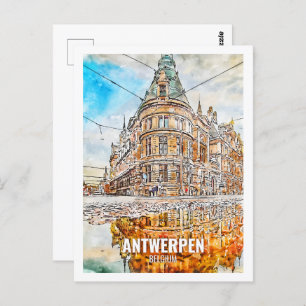 Carte Postale Antwerpen Belgique Travel Place Aquarelle