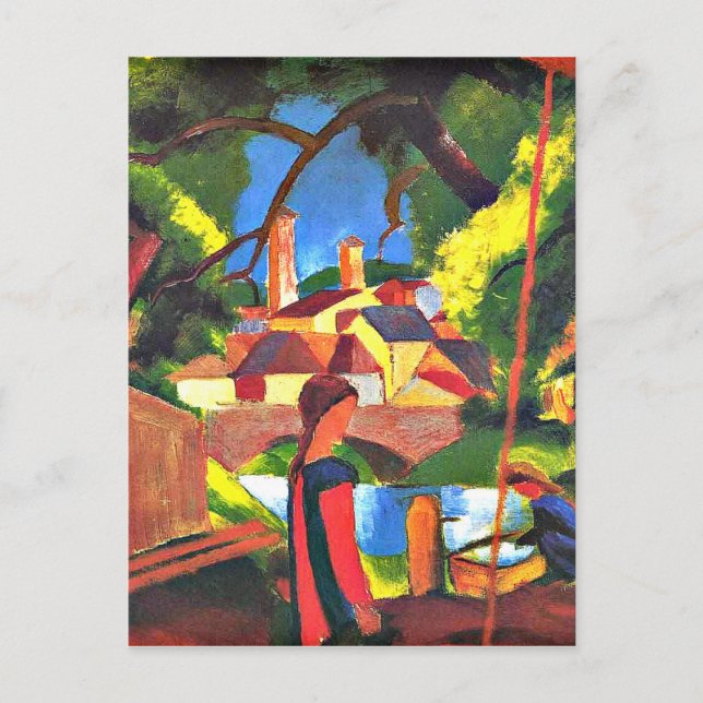 Carte Postale Août Macke peinture, Enfants à la Fontaine (Devant)