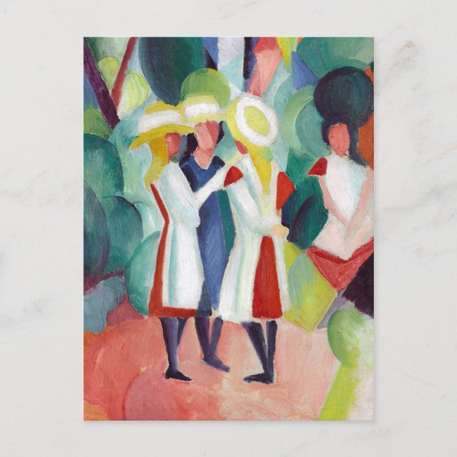 Carte Postale Août Macke Trois filles casquettes de paille jaune (Devant)
