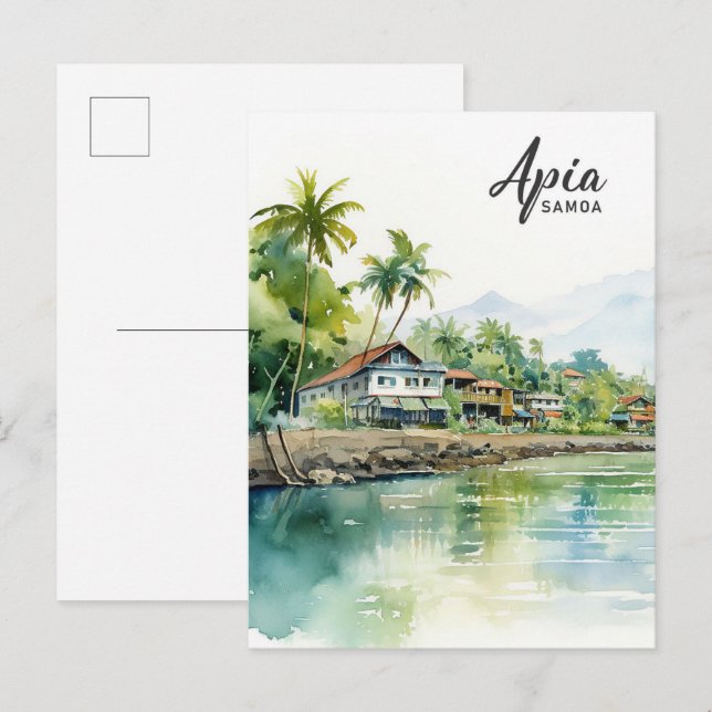Carte Postale Apia Samoa Aquarelle Peinture Voyage (Devant / Derrière)