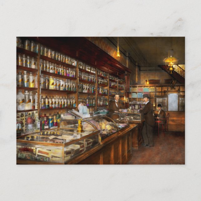 Carte Postale Apothecaire - Visite de la chimiste 1913 (Devant)