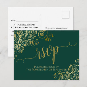 Carte Postale Appel de Réponse de Mariage Émeraude Vert Calligra