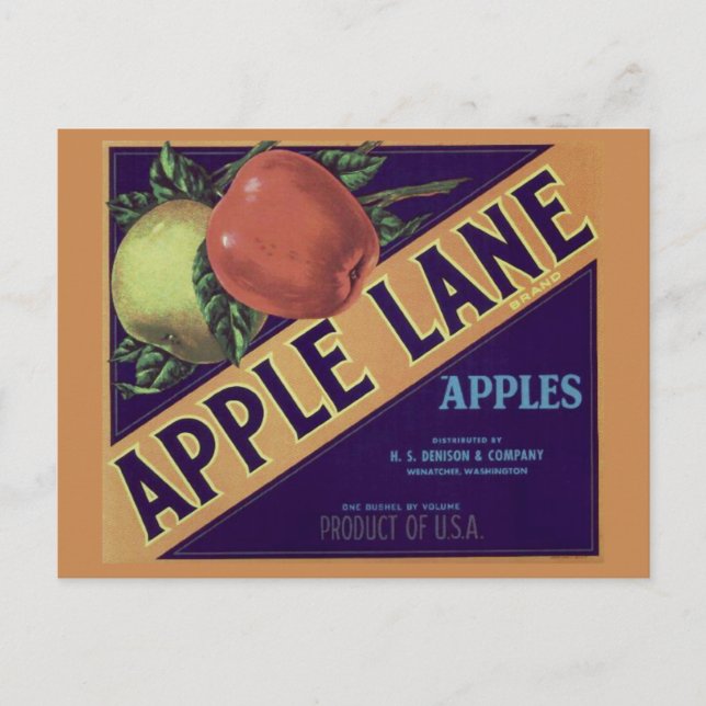 Carte postale "Apple Lane" Fruit Crate Étiquette (Devant)
