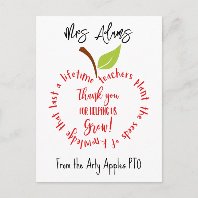 Carte Postale Apple merci de nous aider à devenir enseignant (Devant)