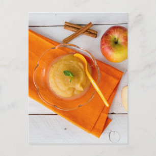 Carte Postale Applesauce à la cannelle et cuillère orange