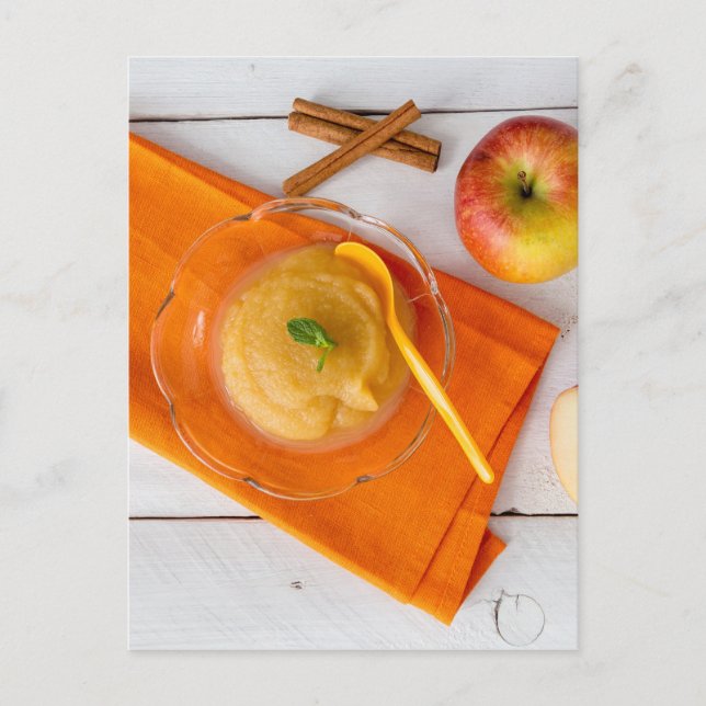 Carte Postale Applesauce à la cannelle et cuillère orange (Devant)
