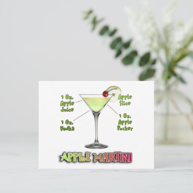 Carte Postale Appletini aka Apple Martini Cocktail Recette Art (Debout devant)