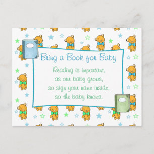 Carte Postale Apportez un livre pour le Baby shower de bébé bleu
