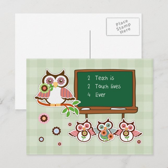 Carte Postale Appréciation de l'enseignant de Cute Owls (Devant / Derrière)
