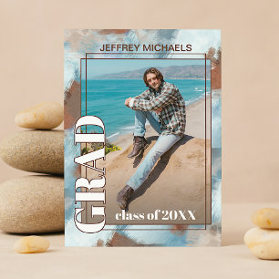 Carte Postale Aqua Bleu Brown Beige Faire-part de graduation