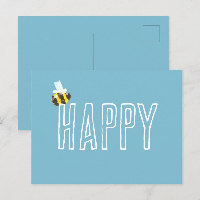 Carte Postale Aqua Blue Bee Happy (Devant / Derrière)