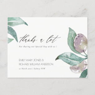CARTE POSTALE AQUA COULEUR D'EAU VERTE BLEU FOLIAGE MERCI OLIVE