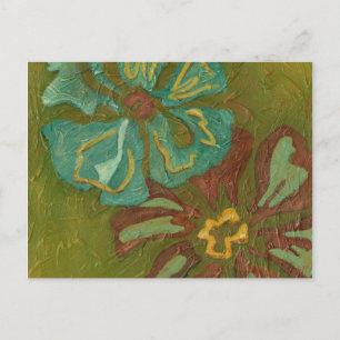 Carte Postale Aqua et Fleurs orange brûlées sur Arrière - plan v