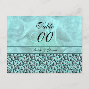 Carte Postale Aqua gris "numéro de table" mariage damask
