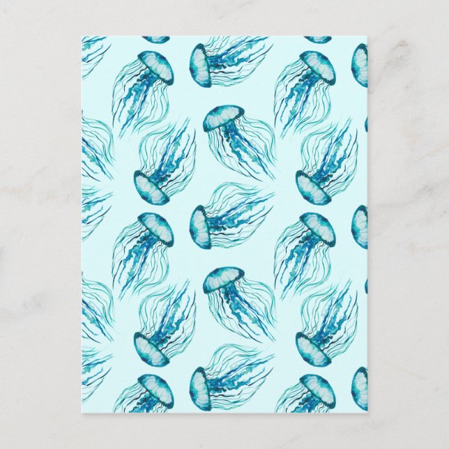 Carte Postale Aqua Jellyfish Motif aquarelle (Devant)
